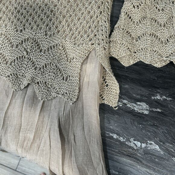 Ryu Tunic Top S/M Bow Knit Crochet Lined Shark Bite Flare Sleeve Neutral Layered - Picture 4 of 11